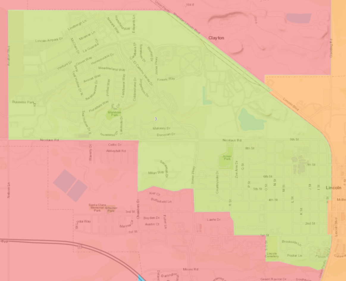 Western Placer Unified School District boundary map